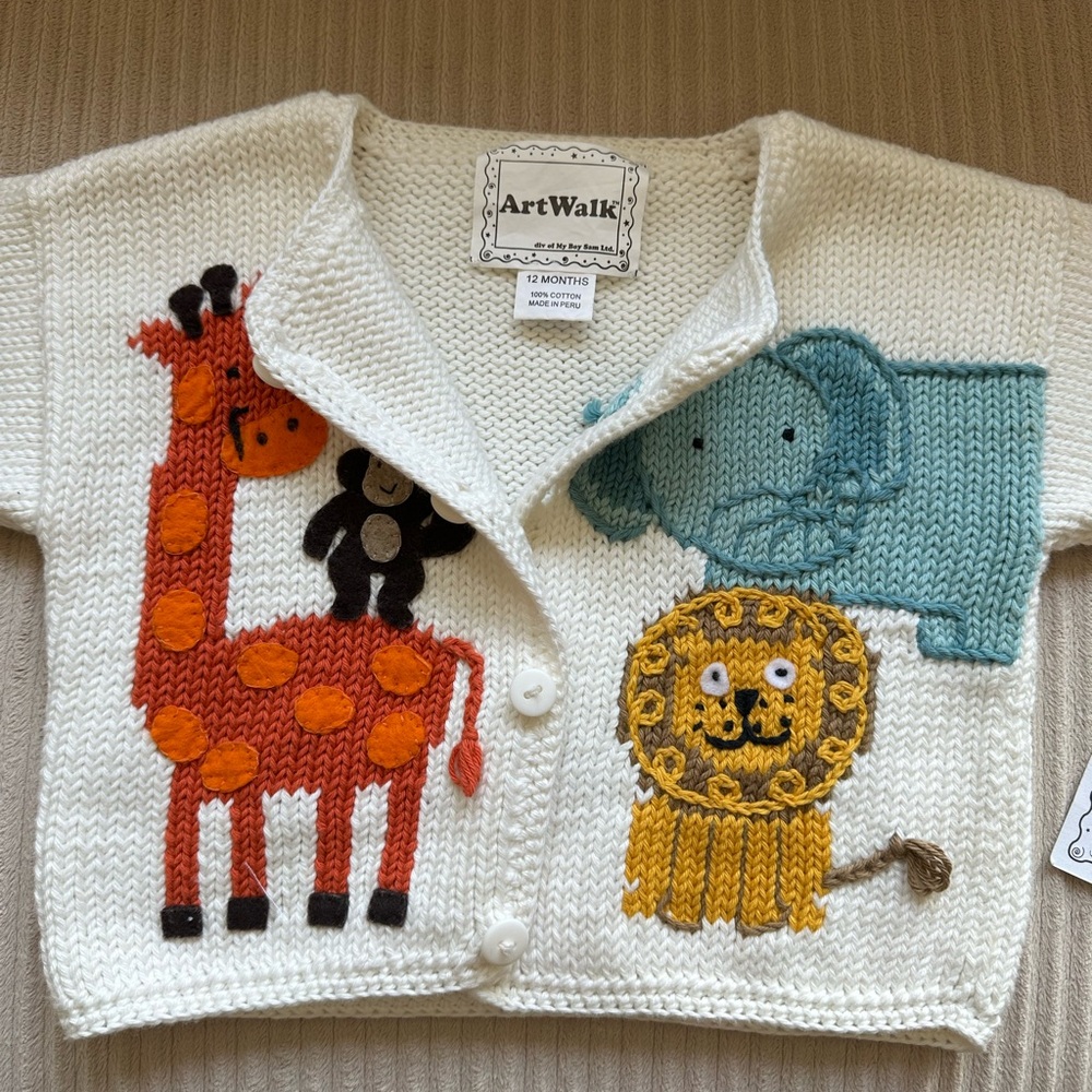 Kids Animal Knit Cardigan - White